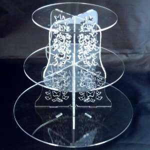  Tier Clear Acrylic Round Butterflies Wedding and Party Cake Stand 