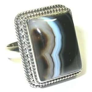  Banded Agate Sterling Silver Ring   Size 8.75