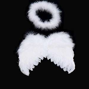 Baby Infant 0 6mo White Angel Feather Wings+Halo  