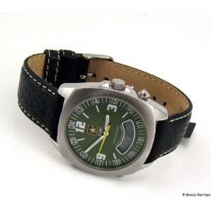  US ARMY Green Multi Dial Analog Digital Black Leather 