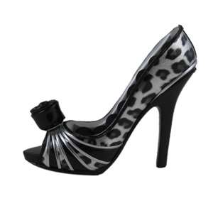 Black and white animal print shoe ring holder glossy peep toe 