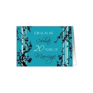 20th Anniversary Party Invitation Card   Turquoise and Black Floral 