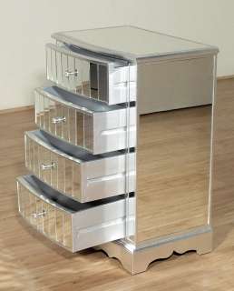   Silver 4 Drawer Mirrored Glass Nightstand Bedside Table  