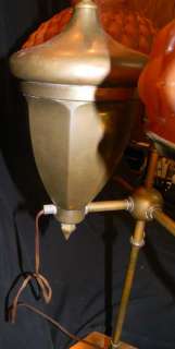 ANTIQUE MILLER BRASS DBL STUDENT LAMP W GLASS SHADES  