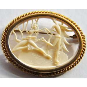  Celluloid Vintage Ice Skate Skating Brooch Pin Brass 