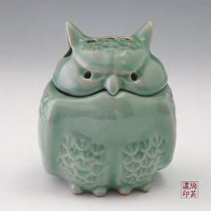  Celadon Glaze Owl Figurine Design Green Korean Porcelain 