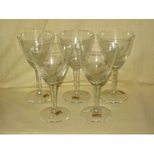  of 5   Vintage 6 Inch Etched  Floral Pattern  Crystal Wine Glasses 