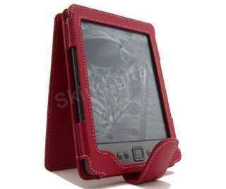 For  Kindle 4 WiFi Red GENUINE LEATHER Case Cover Flip  