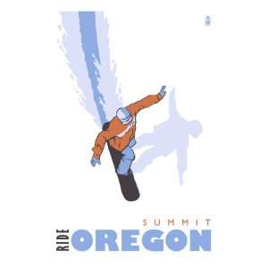  Summit, Oregon, Stylized Snowboarder Giclee Poster Print 