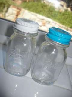   Vintage BALL CANNING JAR Salt & Pepper Shakers WHITE & TURQUOISE lids