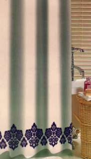 Cream Fabric Bathroom Shower Curtain Purple Border Design Metal 