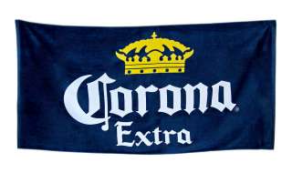 terrycloth beach towel features the Corona Extra logo. The towel 