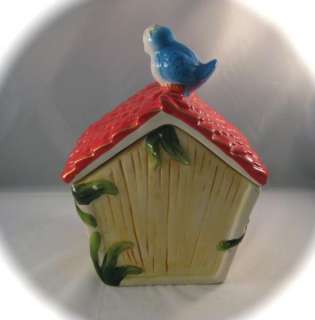 CUTE Tweet Treats Blue Bird Birdhouse Ceramic Cookie Jar  