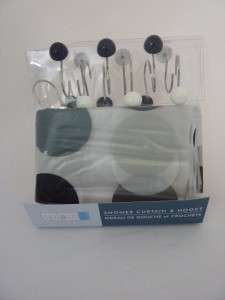 Splash Bath Polka Dots Black and White Shower Curtain Hook Set NIB 