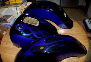   Factory Tank & Fenders, Custom Set Blue Flames over Black  