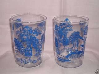 Blue Willow Pattern 4 In Tall 4 oz Water Glasses 1930s  