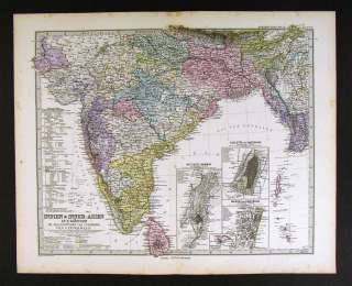1882 Petermann Map India Ceylon Bombay Calcutta Madras  
