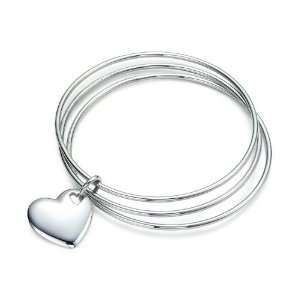 Tiffany Inspired Sterling Silver Two Hearts Triple Bangle Bracelet 