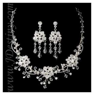 Wedding Bridal Crystal Necklace Earrings Set Prom A217  