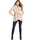  GUESS? Coat, Long Sleeve Hooded Belted Ruffled 
