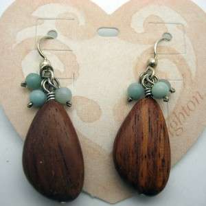 BRIGHTON silver earrings MARITIME wood grain drop turquoise beads 