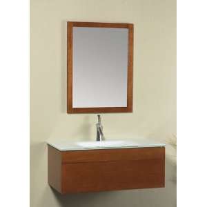   Bathroom Vanity Set W/ Single Hole Glass Sinktop & Wood Framed Mirror