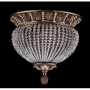 Light Crystal Beaded Basket Fush Chandelier Weathered Patina Finish 