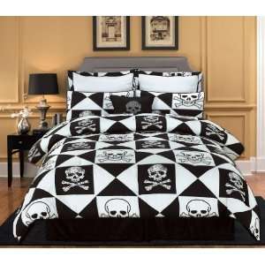  7 Pieces Black and White Pirate Skull and Bone Comforter 