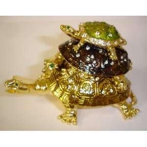  3 Stacked Turtle Bejeweled Trinket Box