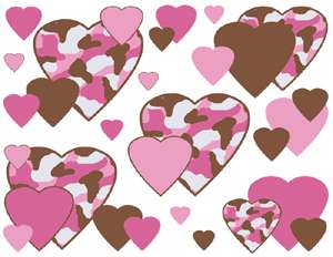 PINK BROWN CAMO HEART BABY NURSERY WALL STICKERS DECALS  