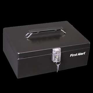 First Alert Locking Steel Cash Box with Removable Cash Tray.Opens in a 
