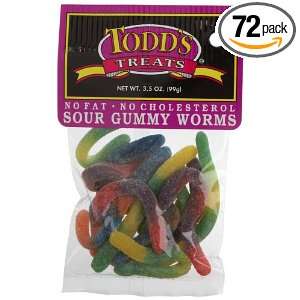 Todds Treats Sour Gummy Worms, 3.5 Ounce Bags (Pack of 72)  