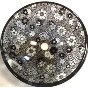 Black Flower Tempered Glass Vessel Sink Bowl Bathroom Vanity Sink A26