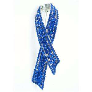 BREAST CANCER RIBBON Pin Brooch Blue Swarovski Crystal  