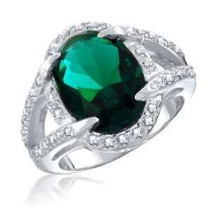 Bling Jewelry .925 Sterling Silver 4 Prong CZ Emerald Cocktail Ring 