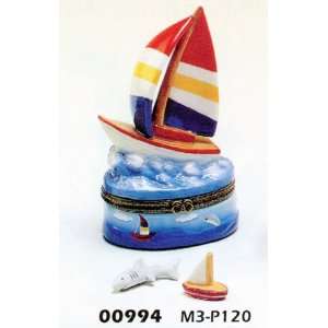  Porcelain Hinged Boxes Nautical Sailboat Sailing Yacht 