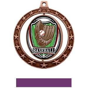   Medals M 7701 BRONZE MEDAL / PURPLE RIBBON 2.75 SPINNER SHIELD MEDAL