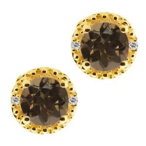   Brown Smoky Quartz and Topaz Gold Plated Silver Earrings Jewelry