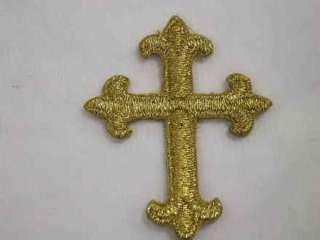Christian Gold Cross Embroidered Iron On Patch 3.25 In  