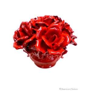   Italian Porcelain Red Rose CAPODIMONTE Flower Bouquet
