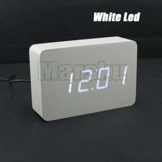 New white Blue Green Red LED Maple Wooden Wood Digital Alarm Clock