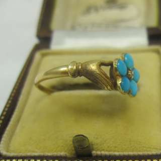 Early Victorian 18ct Hands Turquoise Diamond Cluster Ring