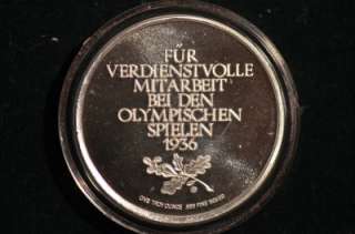 1936 GERMAN OLYMPIC COMMEMORATIVE 999 1 OZ SILVER COIN  