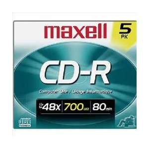  Maxell 648205 MAXELL CD R700 48 X 5PK SLIM JEWEL HANG TAB 