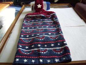 Patrotic Banner Stars Crochet Top Kitchen Towel  