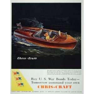 1944 Ad Chris Craft Runabout Motor Boat WWII War Bonds 
