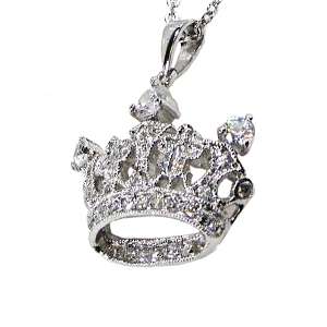 STERLING SILVER CUBIC ZIRCONIA NECKLACE   CROWN  