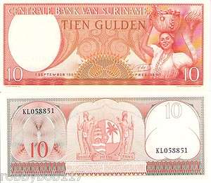 SURINAME 10 Gulden Banknote World Money Currency South American BILL 