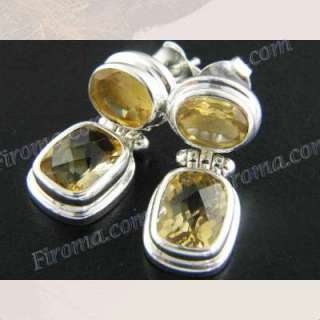 13/16 DOUBLE CITRINE GEM 925 STERLING SILVER POST earrings  