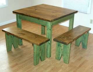 early country pine farm dining table bench set 40x50 3p  
